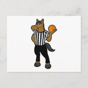 Cartão Postal Cavalo como Árbitro com Basquete e Apito
