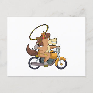Cartão Postal Cavalo como Cowboy com Laço e Motocicleta