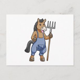 Cartão Postal Cavalo como Fazendeiro com Ancinho