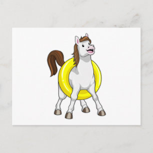 Cartão Postal Cavalo como Nadador com Colete Salvavidas