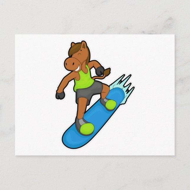 Cartão Postal Cavalo como Snowboarder com Snowboard (Frente)