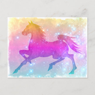 Cartão Postal Cavalo Cósmico Colorido Estrelas