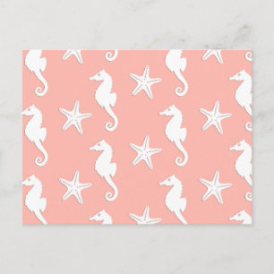 Cartão Postal Cavalo-da-costa e estrelas-do-mar - Cor-de-rosa-cl