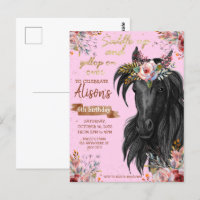 Cavalo de aguarela em ouro rosa aniversário cowgir