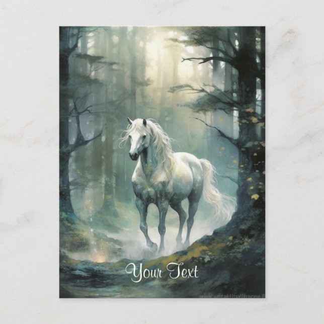 Cartão Postal Cavalo de Aquarela na Floresta Personalizado (Frente)