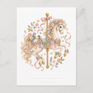 Cartão Postal Cavalo de Carrossel Elegante Conto de Fadas Francê