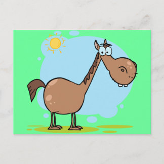 Cartão Postal Cavalo de Cartoon Castanho Bonito