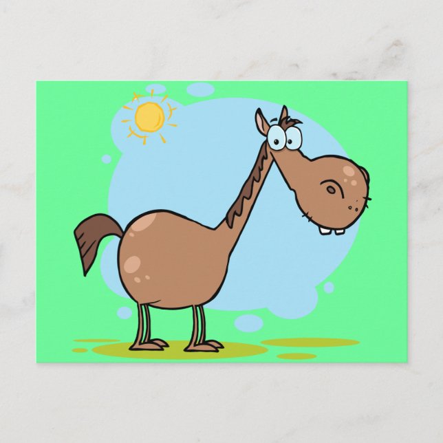 Cartão Postal Cavalo de Cartoon Castanho Bonito (Frente)