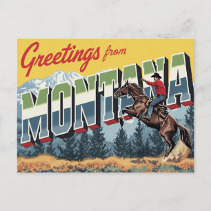 Cartão Postal Cavalo de Cowboy de Montana