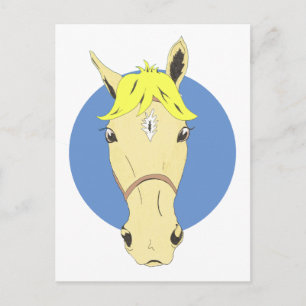 Cartão Postal Cavalo de desenho animado em branco e azul