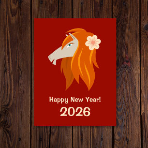 Cartão Postal Cavalo de Fogo 2026 Zodiac, Ano Novo Chinês