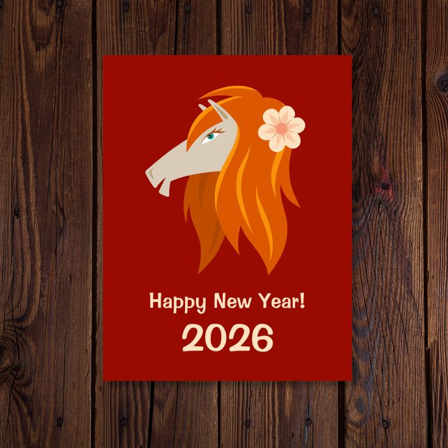 Cartão Postal Cavalo de Fogo 2026 Zodiac, Ano Novo Chinês (Criador carregado)