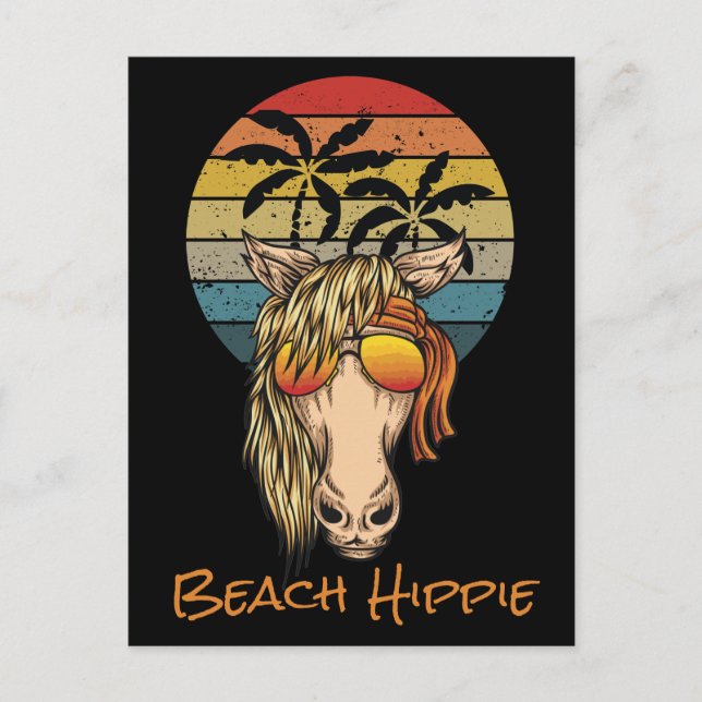 Cartão Postal Cavalo de Hippie Retro Beach, Regulando Sol em Pal (Frente)