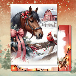 Cartão Postal Cavalo de Natal Castanho e Cardinal Personalizado
