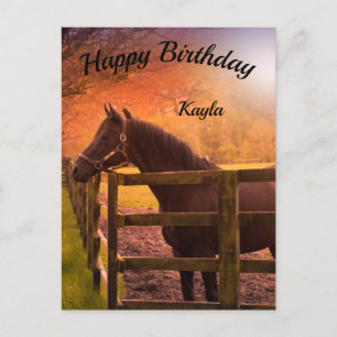 Cartão Postal Cavalo de Outono Feliz Aniversário Personalizado  