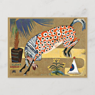 Cartão Postal Cavalo de Palhaço, pintura de arte,