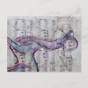 Cartão Postal Cavalo de Pintura Original em Folha de Música