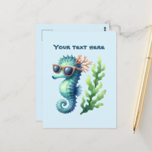 Cartão Postal Cavalo do mar personalizável no verão divertido