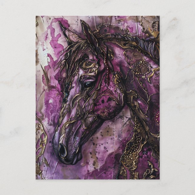 Cartão Postal Cavalo Dourado e Negro Roxo (Frente)