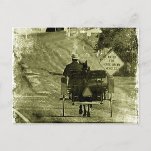 Cartão Postal Cavalo e Buggy Sepia Grunge