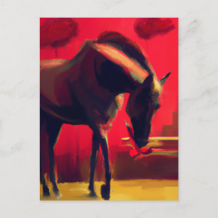 Cartão Postal Cavalo e Flores do Céu Vermelho