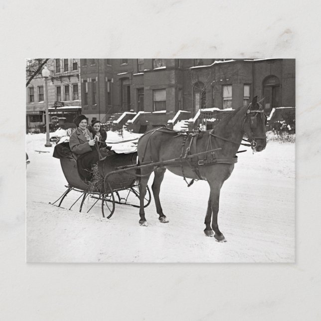Cartão Postal Cavalo e Sleigh, 1935 (Frente)