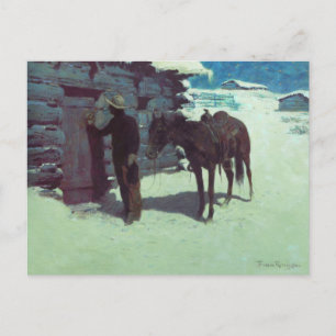 Cartão Postal Cavalo e vaqueiro de inverno neve