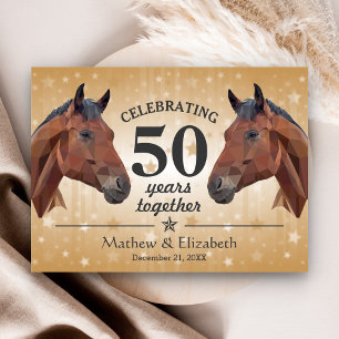 Cartão Postal Cavalo Elegante Personalizado Dourado 50º Aniversá
