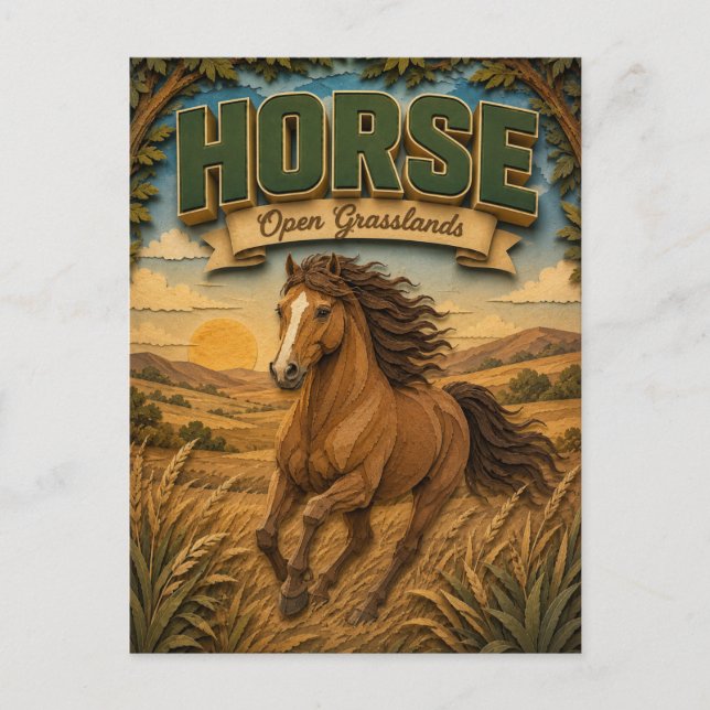 Cartão Postal Cavalo em Campos Abertos POPCUT (Frente)