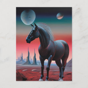 Cartão Postal Cavalo em um Planeta no Espaço Exterior