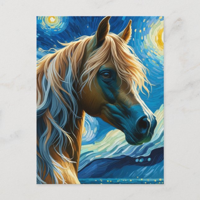 Cartão Postal Cavalo em Van Gogh Starry Night (Frente)