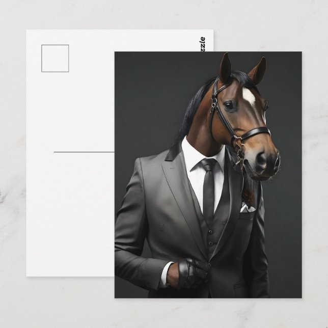 Cartão Postal Cavalo engraçado de terno (Frente/Verso)