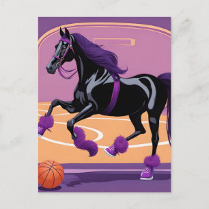 Cartão Postal Cavalo Engraçado Jogando Basquete