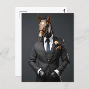Cartão Postal Cavalo engraçado no terno