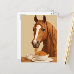 Cartão Postal cavalo fofo comendo espaguete