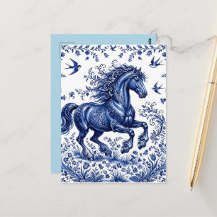 Cartão Postal Cavalo Frísio em Prado no Estilo Delftware de Delf