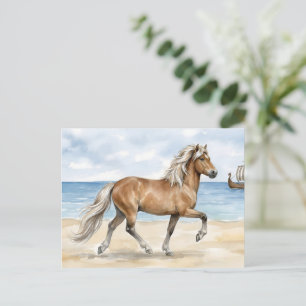 Cartão Postal Cavalo islandês Fjara aquarela na praia
