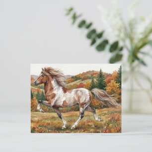Cartão Postal Cavalo Islandês Freya na Floresta de Outono