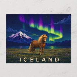 Cartão Postal Cavalo Islandês sob a Aurora | Ícone da Islândia