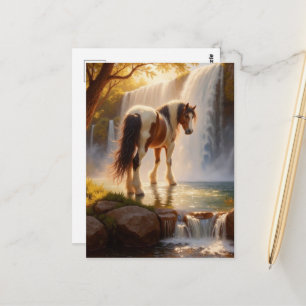 Cartão Postal Cavalo Magnífico na Cachoeira