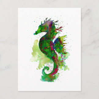 Cartão Postal Cavalo-Marinho Aquarela Verde