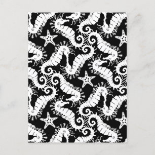 Cartão Postal Cavalo-marinho e Starfish - Padrão preto e branco