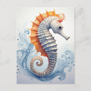 Cartão Postal Cavalo-marinho nas ondas do oceano