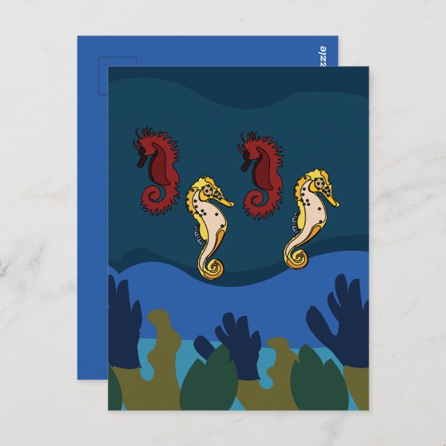 Cartão Postal Cavalo-marinho sob a praia oceânica (Frente/Verso)