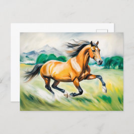 Cartão Postal Cavalo Marrom correndo em um campo