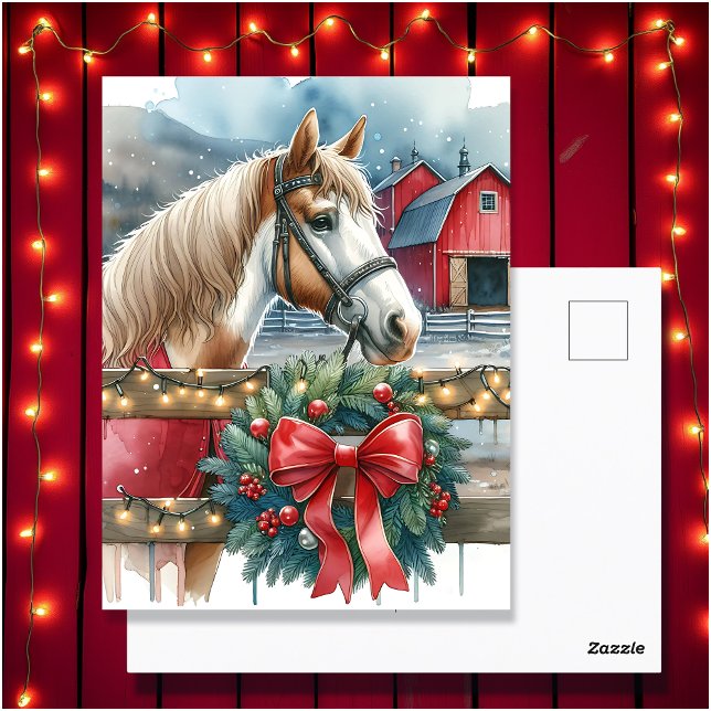 Cartão Postal Cavalo na Fazenda de Natal Personalizado (Criador carregado)