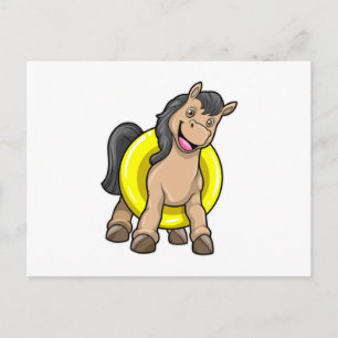 Cartão Postal Cavalo na Praia com Boia