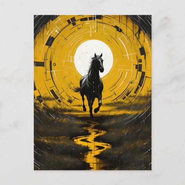 Cartão Postal Cavalo Negro e Amarelo (Frente)