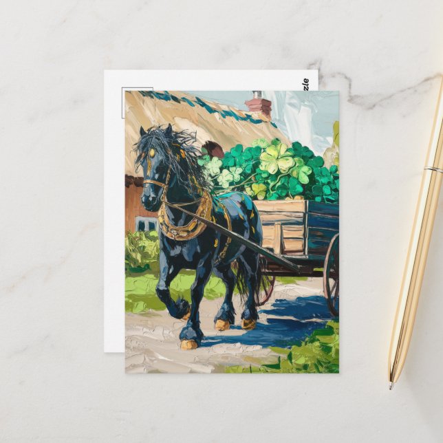 Cartão Postal Cavalo Negro Puxando uma Carga de Camarões (Frente/Verso In Situ)