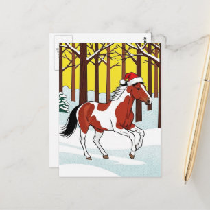 Cartão Postal Cavalo Paint Adorável e Fofo de Natal Desenho Anim